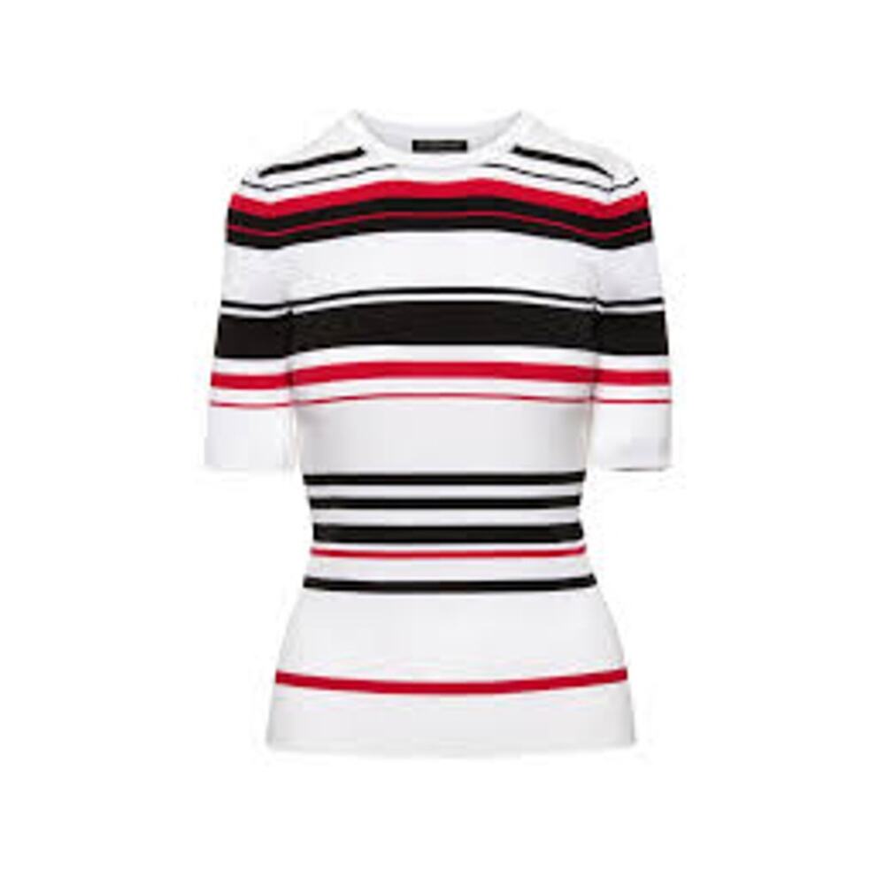 Banana Republic Pink/Black Stripe Stretch-Cotton Fitted Sweater Size Medium - Picture 1 of 6
